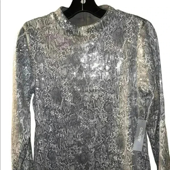 CHICOS Long Sleeve Sequin Top - Picture 2 of 5